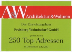 Architektur& Wohnen zeichnet Freisberg Wohnbedarf aus!